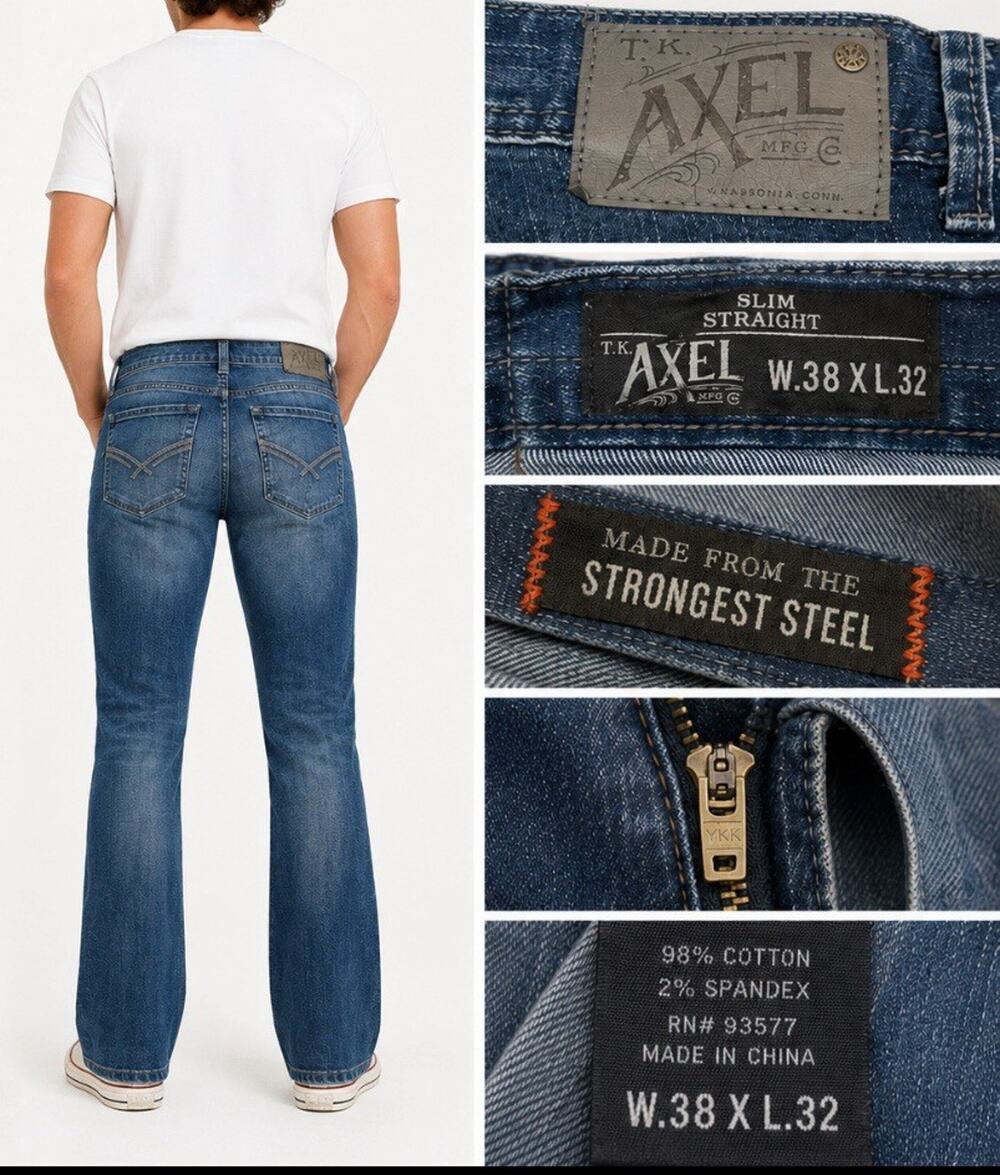 Classic T.K. Axel Men's Slim Straight Jeans Size W38 L32 Medium Wash Denim